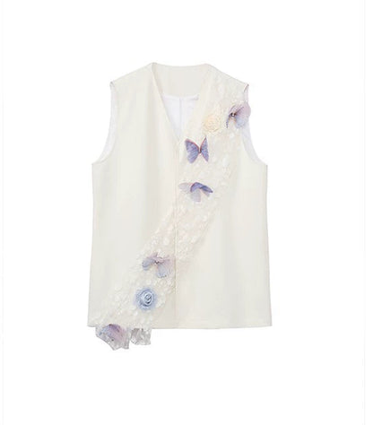 JIECHI  white loose sleeveless applique vest- ORLANDO.
