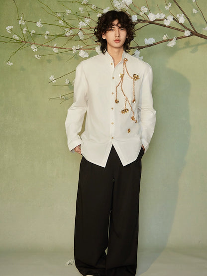 JIECHI casual oxford white loose long-sleeved shirt - CAYDEN.