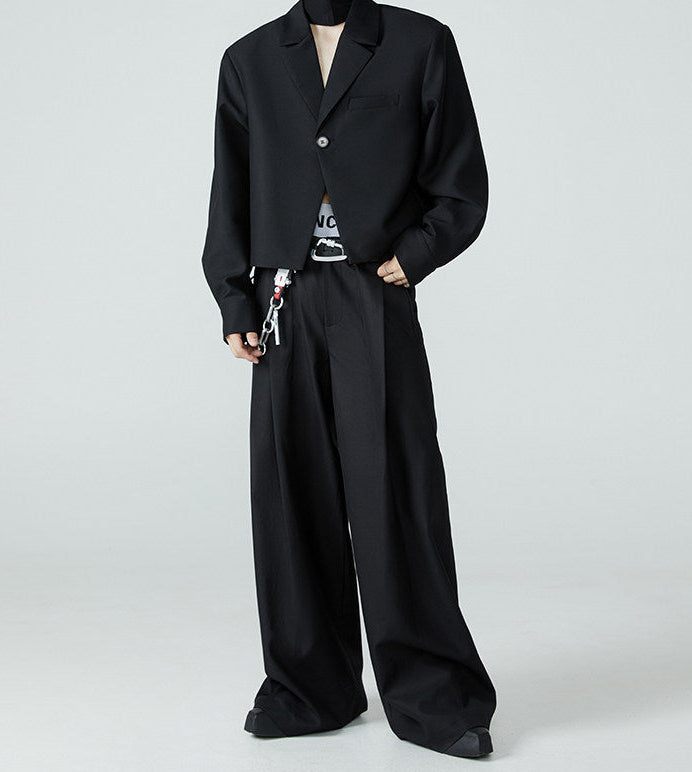 FRKM SCD SS Cropped Blazer Loose Padded Shoulders Black Suit - BRENDA.