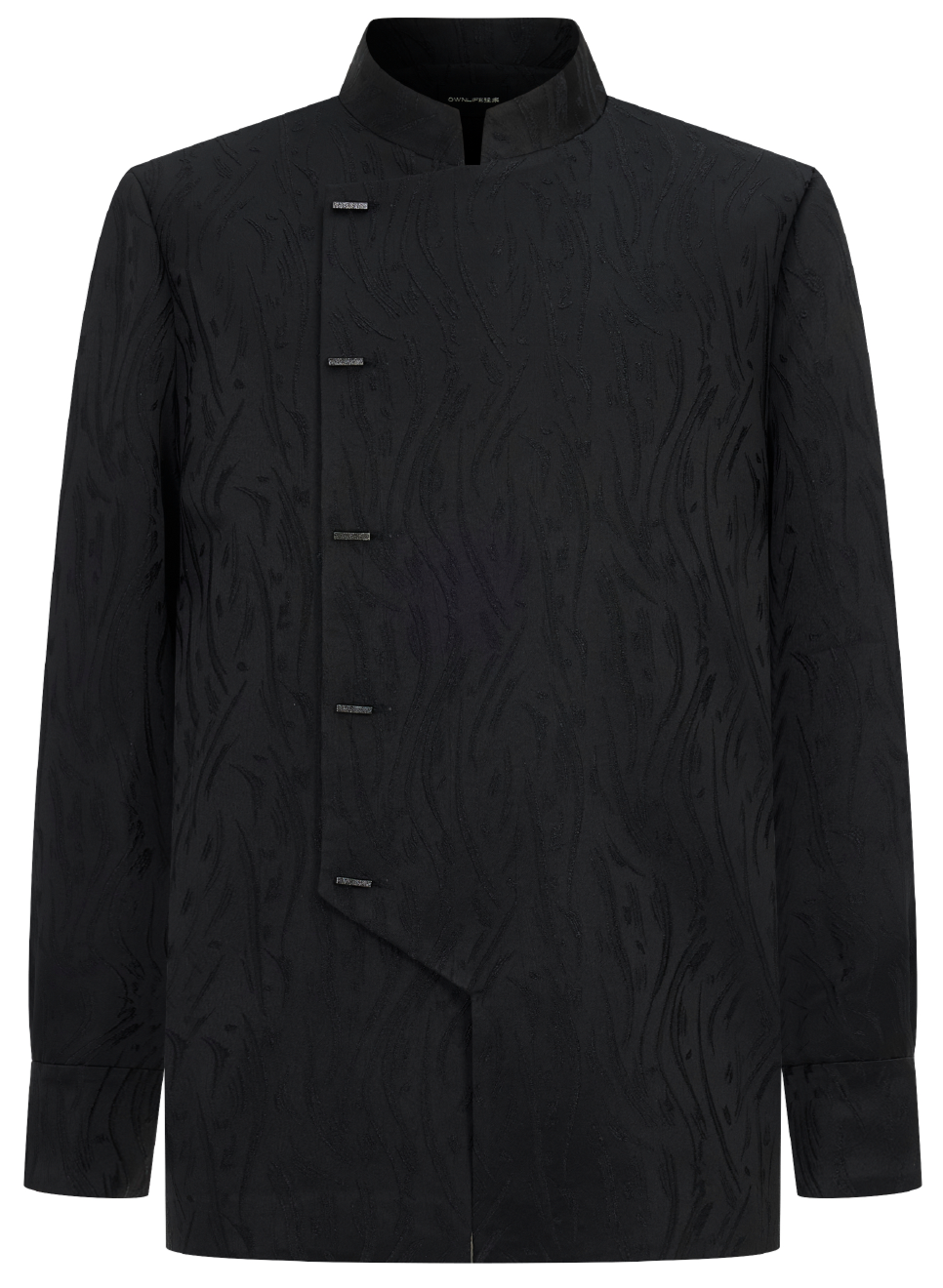 OWNLIFE stand-up collar willow leaf jacquard jacket suit set - DIDI.