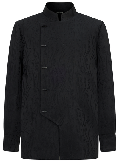 OWNLIFE stand-up collar willow leaf jacquard jacket suit set - DIDI.