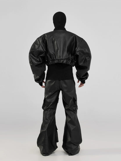 FRKM SCD Machete Cut Woven PU Leather Cropped Jacket- PHANTOM.