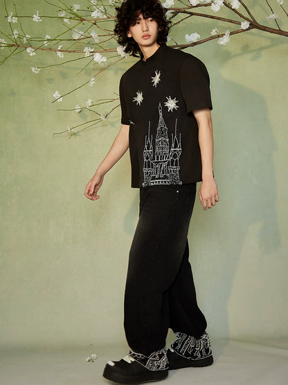 JIECHI  casual wide-leg diamond jean pants-ANDERSON.