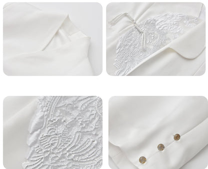 JIECHI  embroidered white irregular bias suit  - QUOTE.