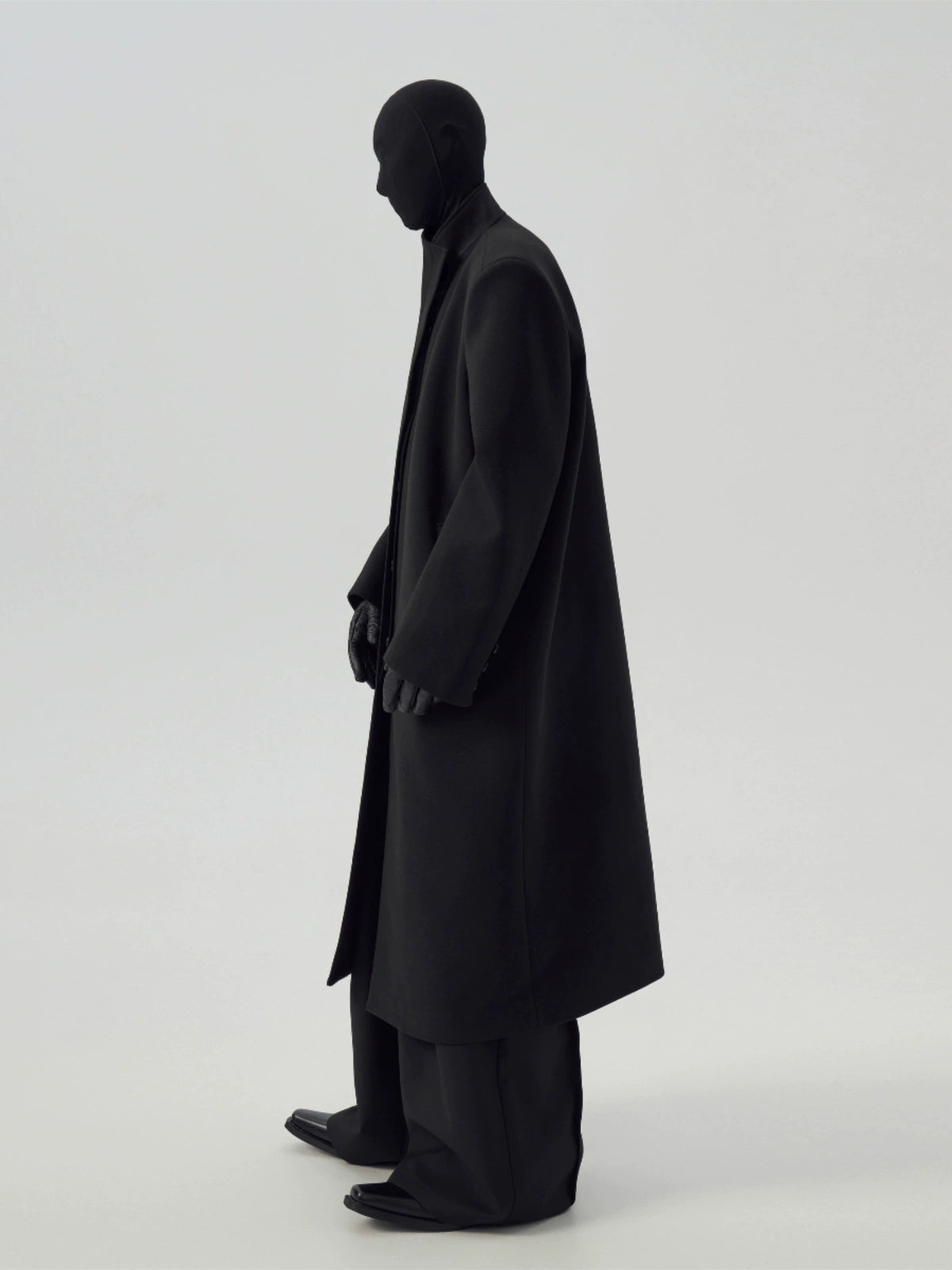 FRKM SCD Stand Collar Black Tweed Padded Shoulder Trench Coat - WARNER.
