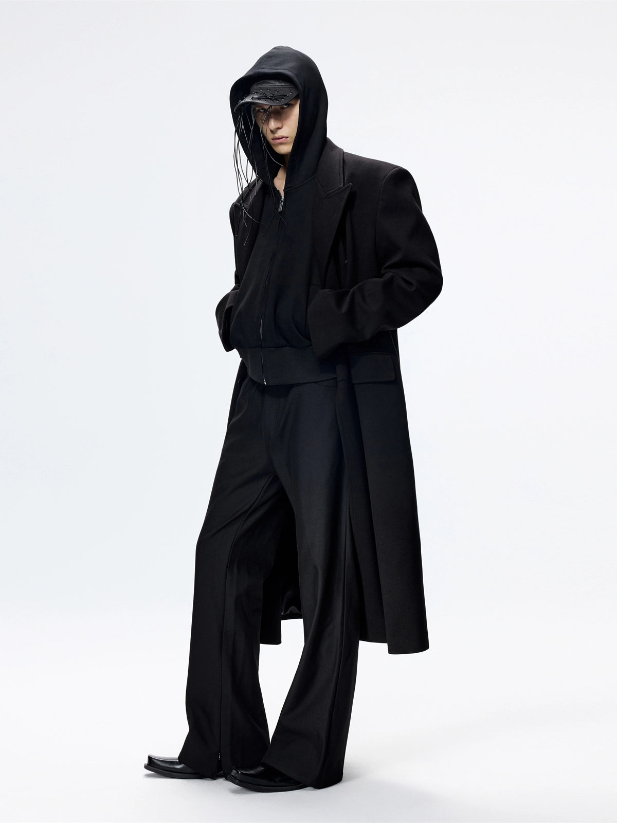 FRKM SCD Tweed Loose Black Shoulder Padded Thickened Coat- LIONEL.