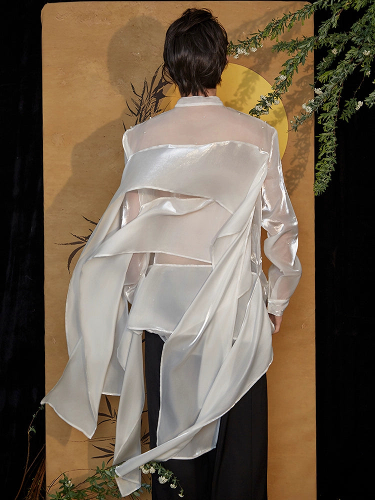 JIECHI  transparent beaded long-sleeved shirts - UNION.