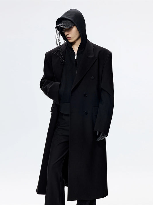 FRKM SCD Tweed Loose Black Shoulder Padded Thickened Coat- LIONEL.