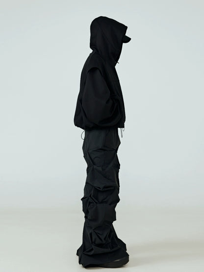 FRKM SCD Three-dimensional Pinch-Pleated Black Wide-leg Pants - OTIS.