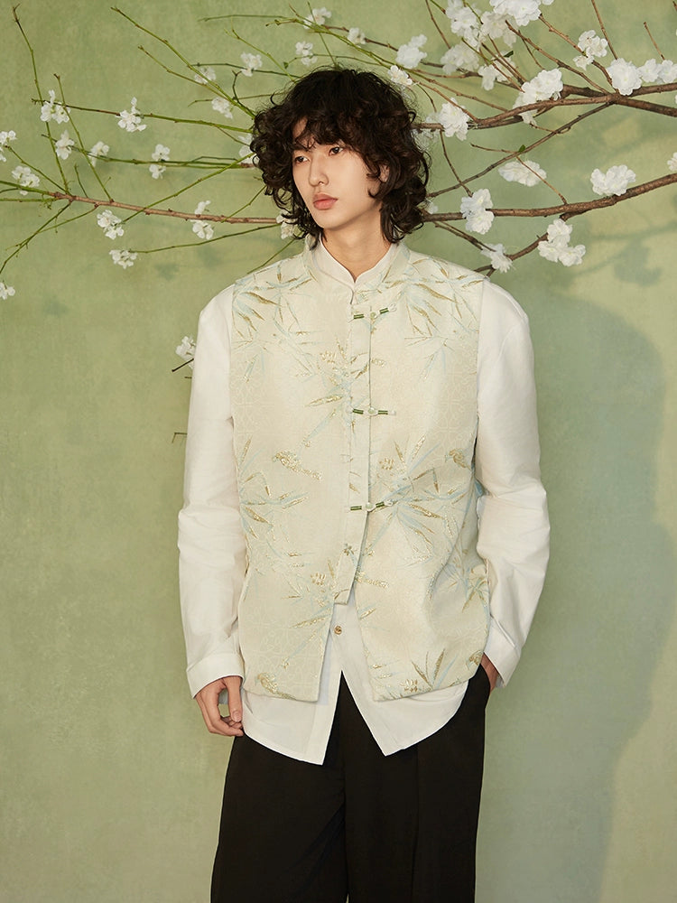JIECHI  loose mandarin collar embroidered vest - ADRIAN.