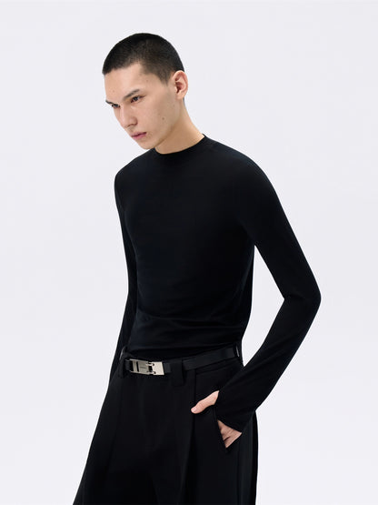 FRKM SCD Wool Black Stretch Slim Waist Versatile Long Sleeve T-Shirt - ULTER.