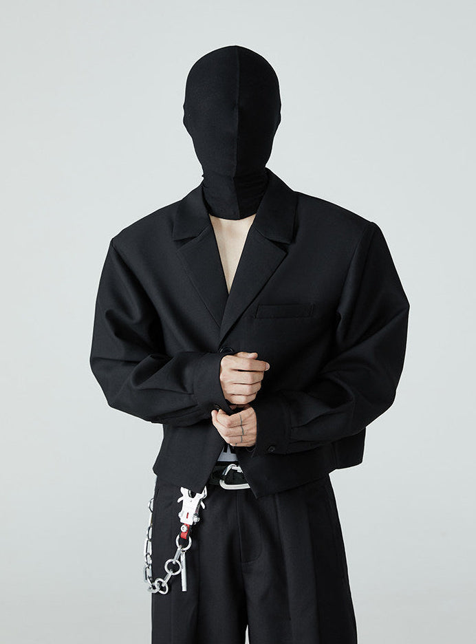 FRKM SCD SS Cropped Blazer Loose Padded Shoulders Black Suit - BRENDA.