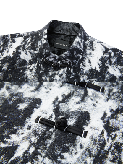 OWNLIFE jacquard  stand-up collar buckle short jacket- BAY.