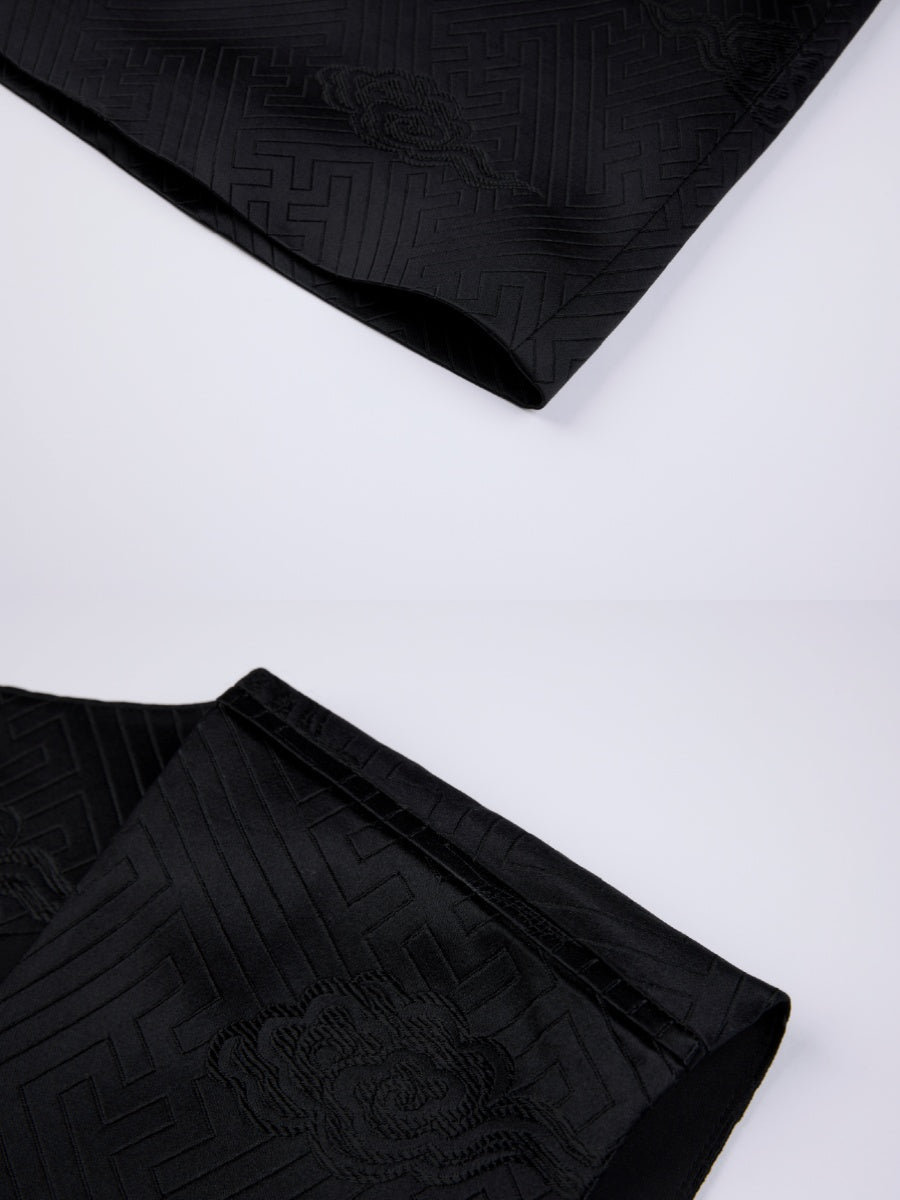 OWNLIFE silk swastika cloud pattern brocade v-neck vest - FAE.