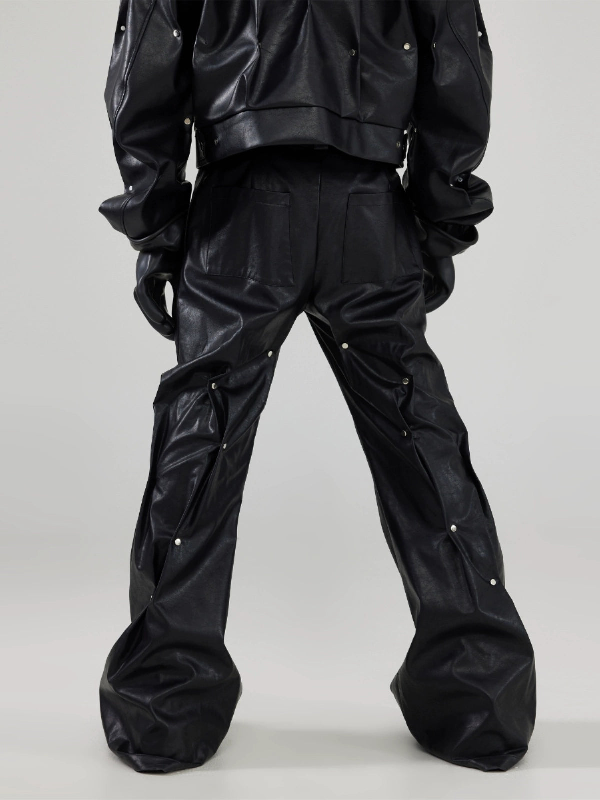 FRKM SCD Handmade Rivet Inlay Pinch Pleating Leather Pants Jacket- BAR.