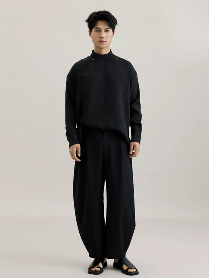 OWNLIFE bamboo hair jade placket slant lapel jacquard shirt - FINLEY.