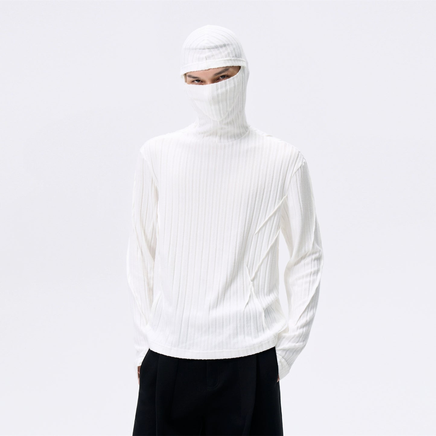 FRKM SCD Hooded Face Mask Vertical Striped Fleece Fall Knit Pullover - ISLA.