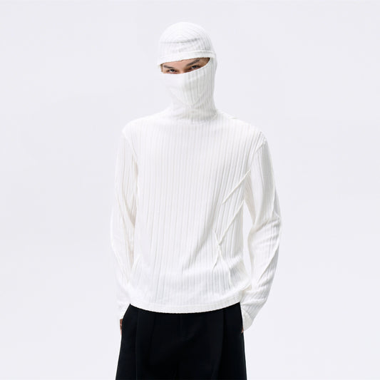 FRKM SCD Hooded Face Mask Vertical Striped Fleece Fall Knit Pullover - ISLA.