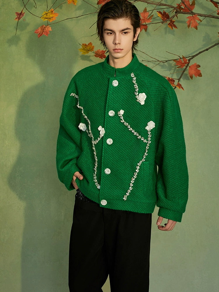 JIECHI loose woolen embroidered applique jacket  - NILE.