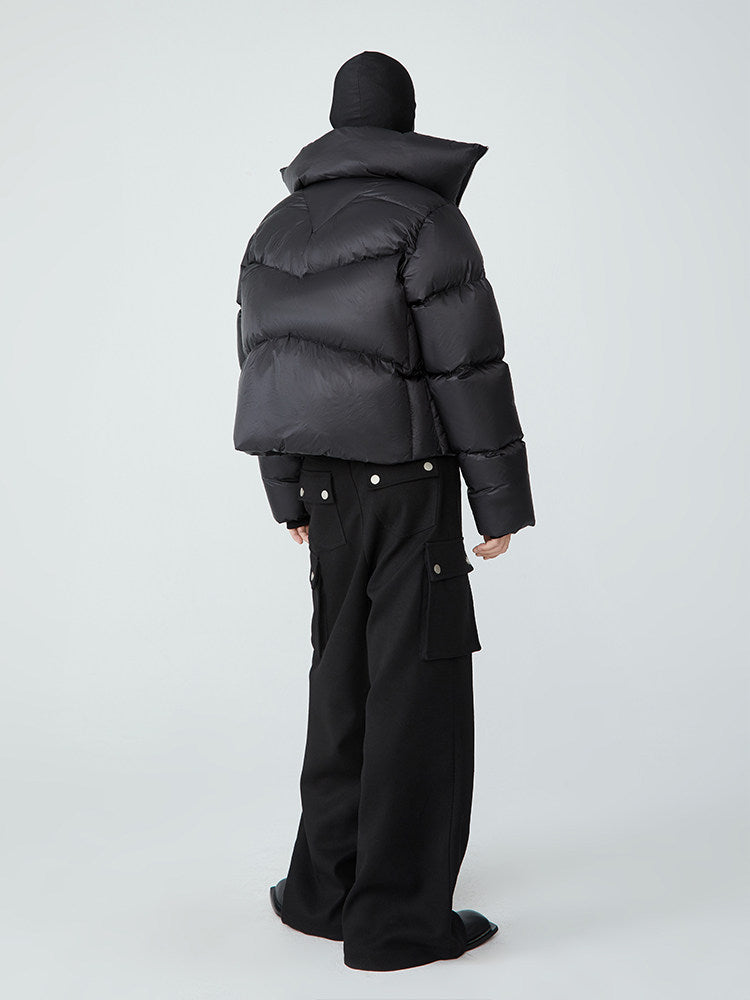 FRKM SCD 90 White Duck Down Neutral Short Collar Black Thick Jacket - TRENTON.