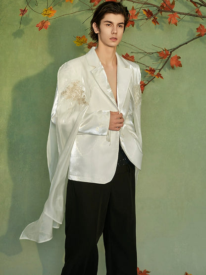 JIECHI white loose casual cape embroidered blazer - BRANDON.