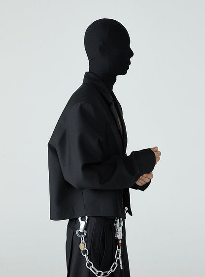 FRKM SCD SS Cropped Blazer Loose Padded Shoulders Black Suit - BRENDA.