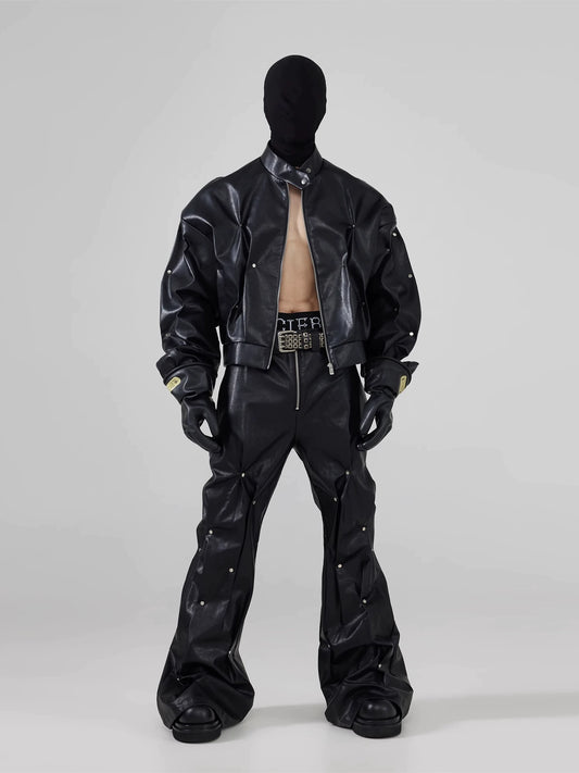 FRKM SCD Handmade rivet inlay pinch pleats leather jacket pant - LONDON.