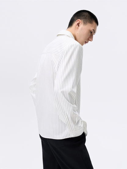 FRKM SCD Vertical Stripe Shoulder Straight White Shirt - ABSALOM.