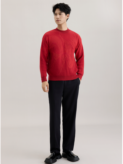 OWNLIFE red wool crew neck knitted sweater- KIRIAN.
