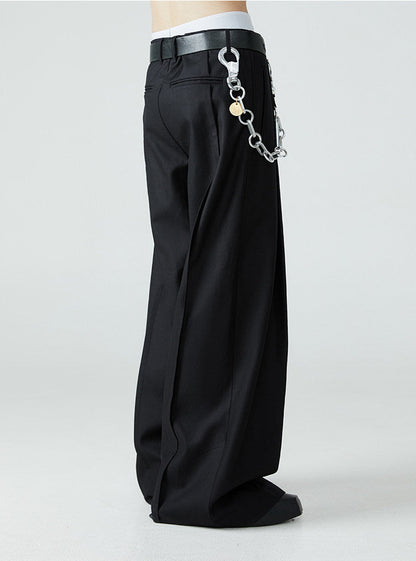 FRKM SCD SS Loose-leaf Wide-Leg Black Pleated Casual Pants - AURA.