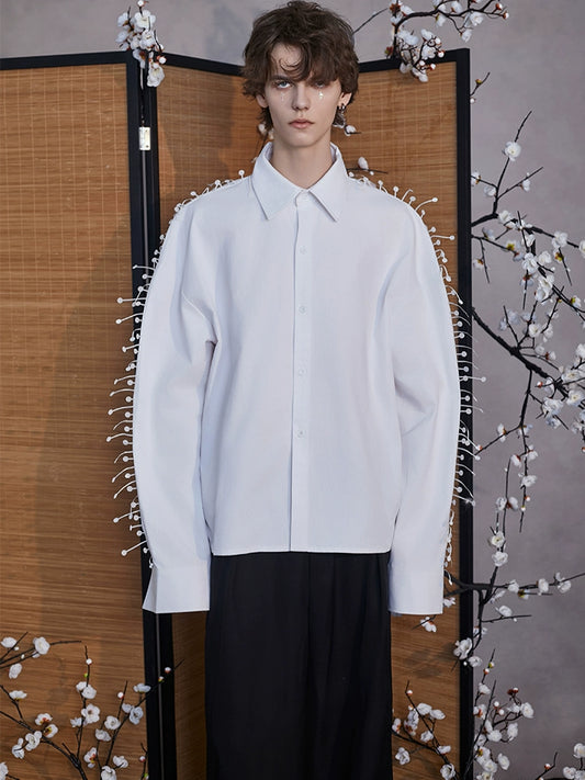 JIECHI white loose long-sleeved shirt - LEON.