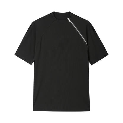 FRKM SCD High Elastic Solona Diagonal Zipper Short Sleeve T-Shirt - PAISLEY.