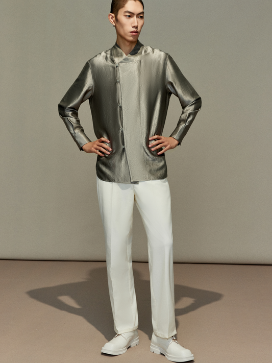 OWNLIFE acetic acid improved collar seersucker texture shirt - DAVE.