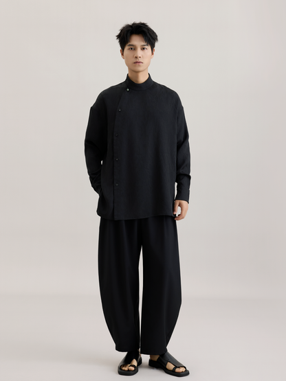 OWNLIFE bamboo hair jade placket slant lapel jacquard shirt - FINLEY.