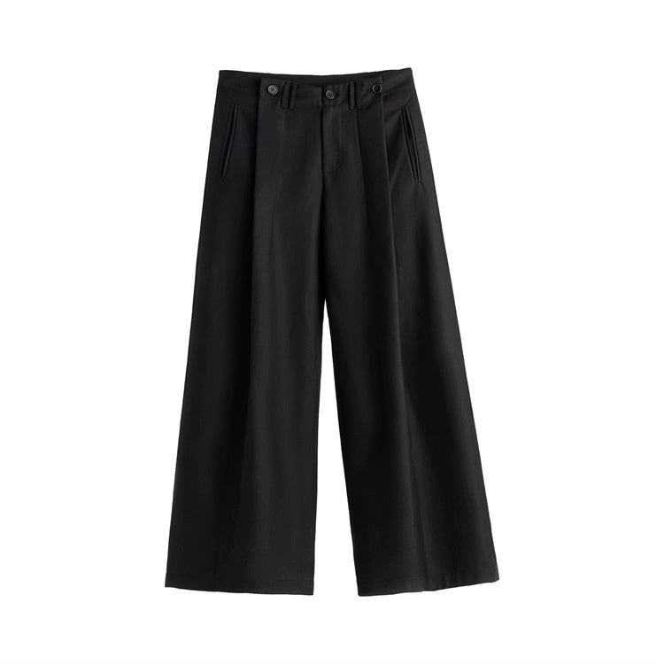 FRKM SCD SS Loose-leaf Wide-Leg Black Pleated Casual Pants - AURA.