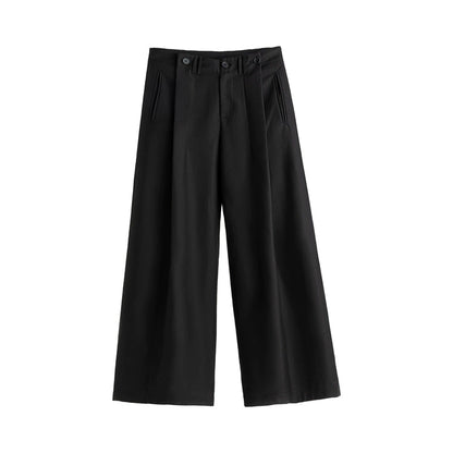 FRKM SCD SS Loose-leaf Wide-Leg Black Pleated Casual Pants - AURA.