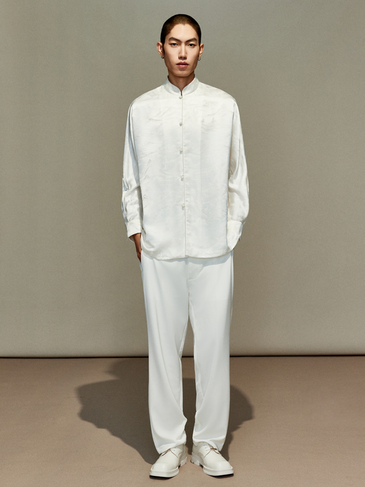 OWNLIFE Silk Straight White Drape Anti-Wrinkle Pants - WILLIAM.