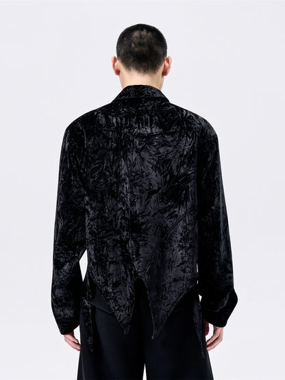 FRKM SCD Corrugated Glossy Velor Dovetail Hem Cropped Shirt Jacket -FEIST.