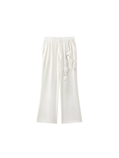 JIECHI  loose straight-leg casual embroidery wide-leg trousers - PEYTON.