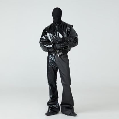FRKM SCD shiny PU leather black padded baseball uniform Jacket - KIERNAN.