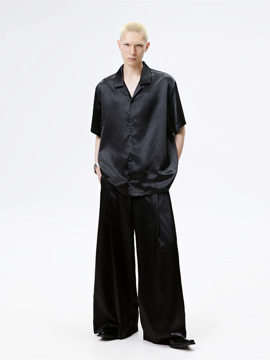 FRKM SCD Gilt Satin Cuban Collar Short Sleeve Shirt and Pant Set- HESTER.