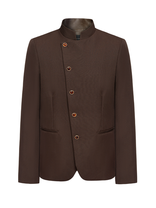 OWNLIFE all-wool stand-up collar slope amber buckle coat - JAMIE.