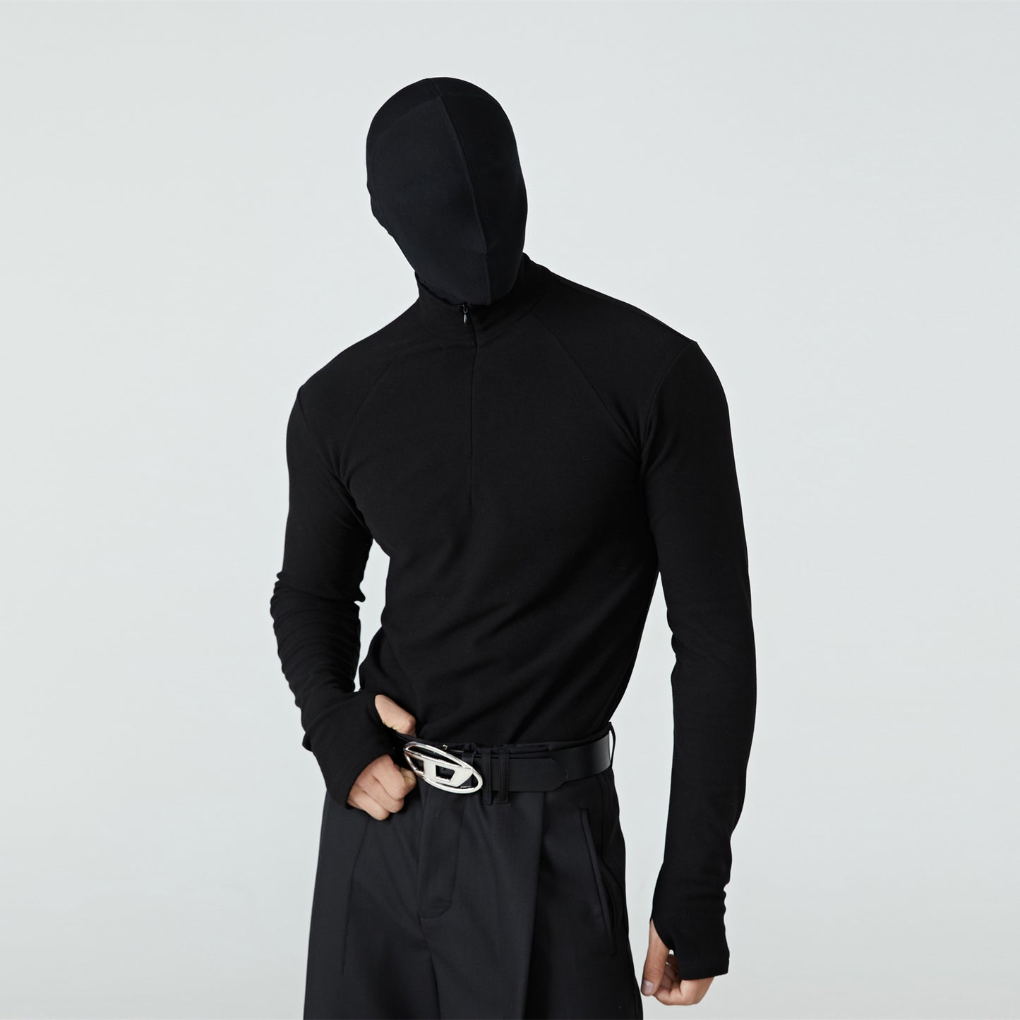 FRKM SCD Velvet Long Sleeve Black Slim Fit Half-Neck Top - JOHN.