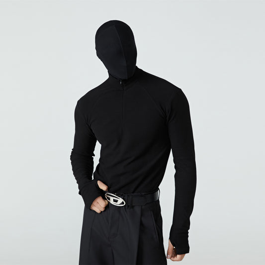 FRKM SCD Velvet Long Sleeve Black Slim Fit Half-Neck Top - JOHN.