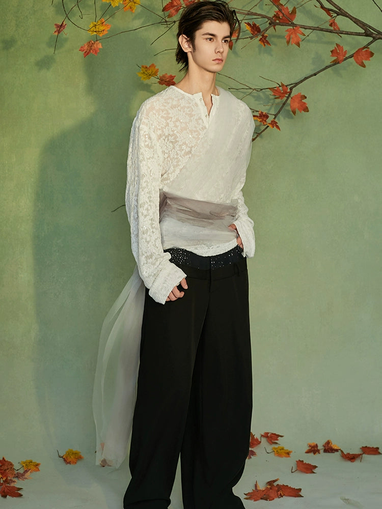JIECHI  lace beaded cardigan long-sleeved top - VANDER.