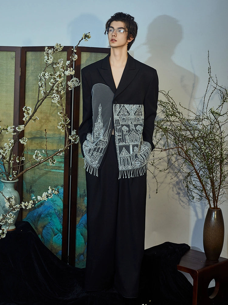 JIECHI  loose men's architectural print high-end suit - MACK.