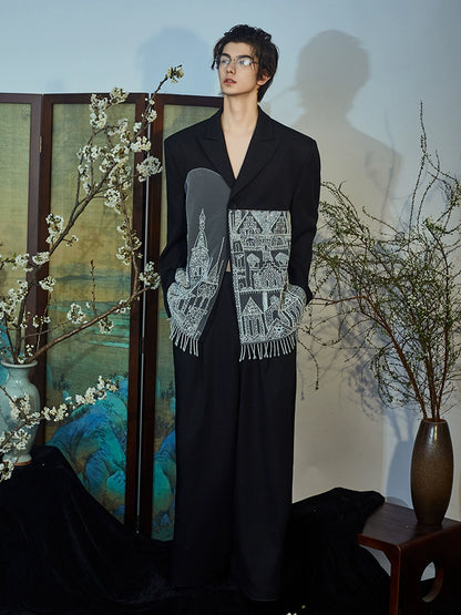 JIECHI  loose men's architectural print high-end suit - MACK.