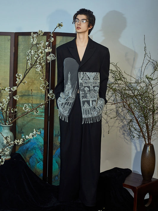 JIECHI  loose men's architectural print high-end suit - MACK.