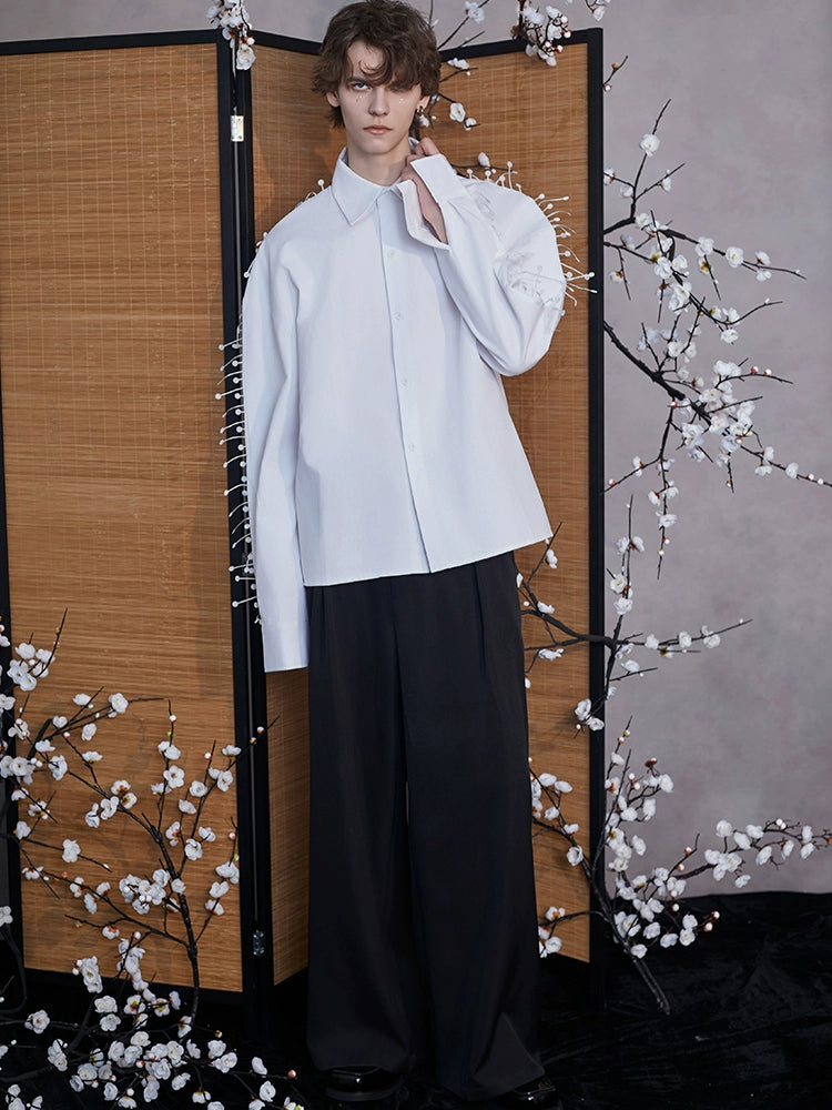 JIECHI white loose long-sleeved shirt - LEON.