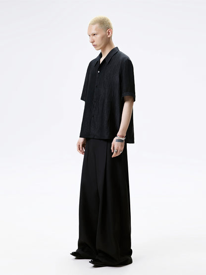 FRKM SCD Textured Black Pleated Drape Embroidered Loose Top - ISABEL.